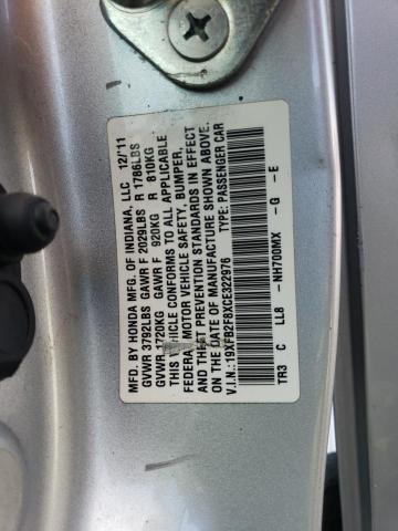 19XFB2F8XCE322976 - 2012 HONDA CIVIC EX SILVER photo 12