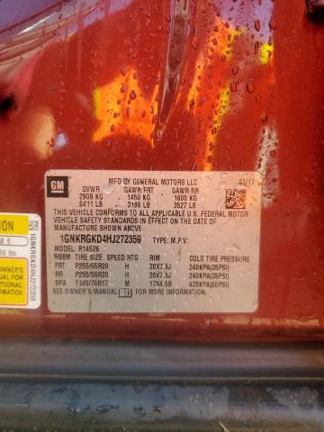 1GNKRGKD4HJ272359 - 2017 CHEVROLET TRAVERSE LT 勃艮第红 照片 12