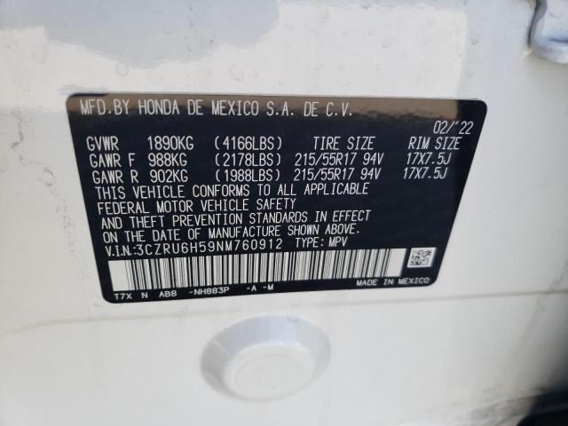3CZRU6H59NM760912 - 2022 HONDA HR-V EX WHITE photo 13