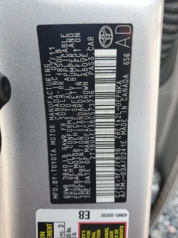 2T1BU4EEXBC573716 - 2011 TOYOTA COROLLA BASE ვერცხლისფერი ფოტო 12