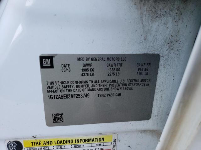 1G1ZA5E03AF253749 - 2010 CHEVROLET MALIBU LS WHITE photo 12