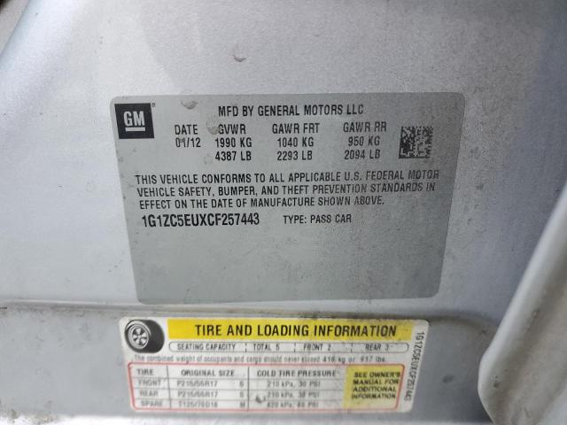 1G1ZC5EUXCF257443 - 2012 CHEVROLET MALIBU 1LT 银色 照片 12