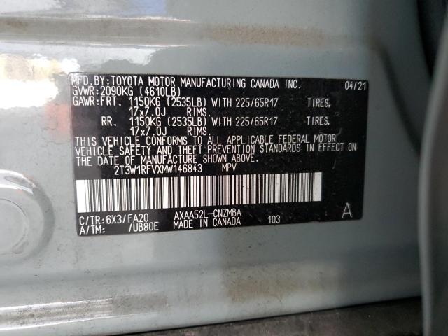 2T3W1RFVXMW146843 - 2021 TOYOTA RAV4 XLE SILVER photo 12