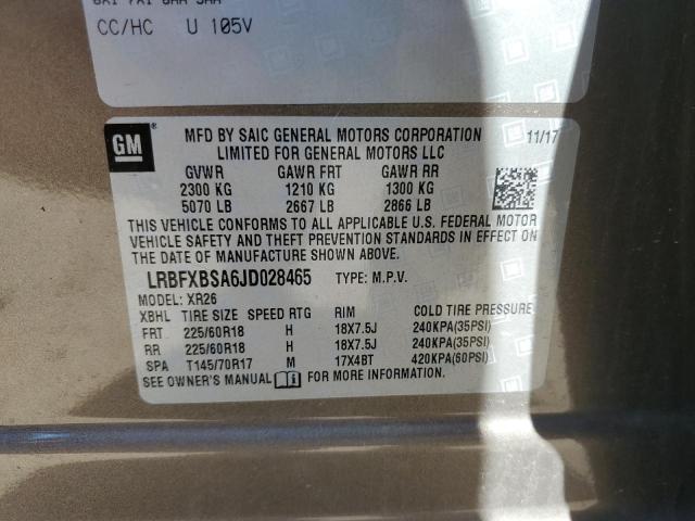 LRBFXBSA6JD028465 - 2018 BUICK ENVISION PREFERRED TAN photo 13