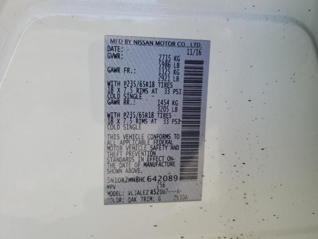 5N1DR2MN8HC642089 - 2017 NISSAN PATHFINDER S 白色 照片 13
