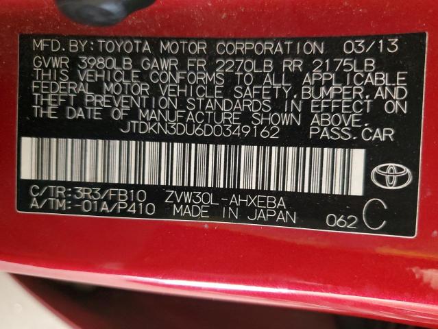 JTDKN3DU6D0349162 - 2013 TOYOTA PRIUS 红色 照片 12