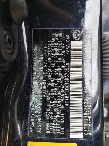 4T4BF1FK1GR573550 - 2016 TOYOTA CAMRY LE 黑色 照片 12