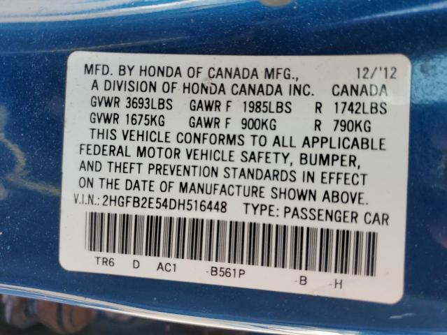 2HGFB2E54DH516448 - 2013 HONDA CIVIC LX BLUE photo 12