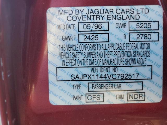 SAJPX1144VC792517 - 1997 JAGUAR XJR RED photo 12