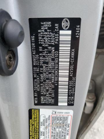 4T1BE30K76U165103 - 2006 TOYOTA CAMRY LE 银色 照片 12