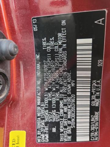 5TDYK3DC2DS378620 - 2013 TOYOTA SIENNA XLE BURGUNDY photo 13
