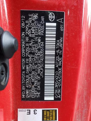 JTKJF5C74D3055184 - 2013 TOYOTA SCION TC 红色 照片 12