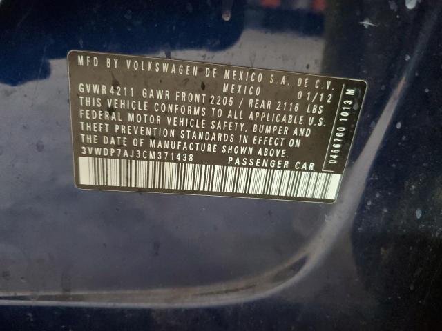 3VWDP7AJ3CM371438 - 2012 VOLKSWAGEN JETTA SE Կապույտ լուսանկար 12