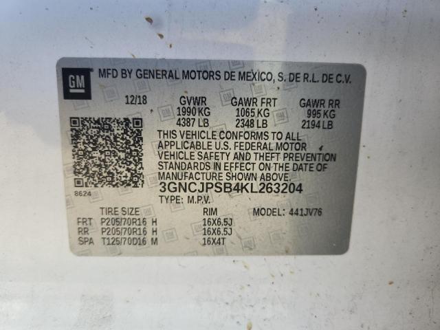 3GNCJPSB4KL263204 - 2019 CHEVROLET TRAX 1LT თეთრი ფოტო 13