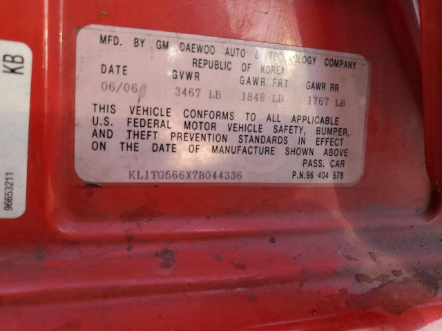 KL1TG566X7B044336 - 2007 CHEVROLET AVEO LT RED photo 12