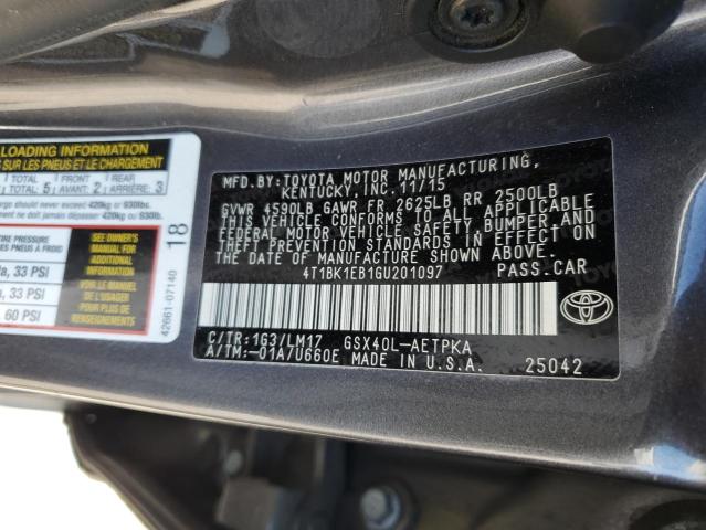 4T1BK1EB1GU201097 - 2016 TOYOTA AVALON XLE CHARCOAL photo 12