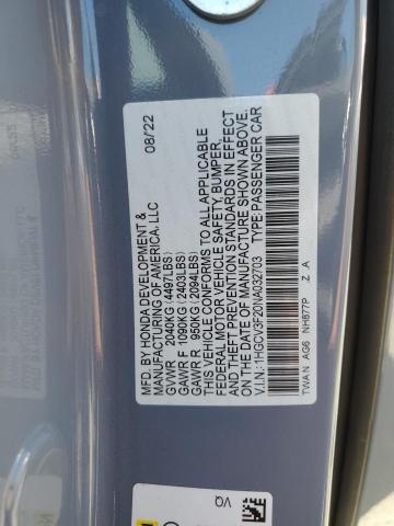 1HGCV3F20NA032703 - 2022 HONDA ACCORD HYBRID SPORT GRAY photo 12