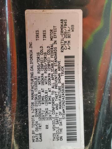 5TEWM72N24Z458306 - 2004 TOYOTA TACOMA XTRACAB GREEN photo 12