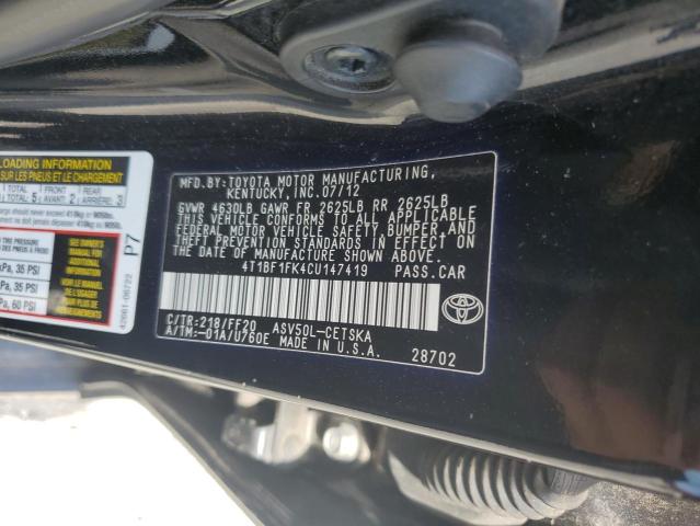 4T1BF1FK4CU147419 - 2012 TOYOTA CAMRY BASE 黑色 照片 12