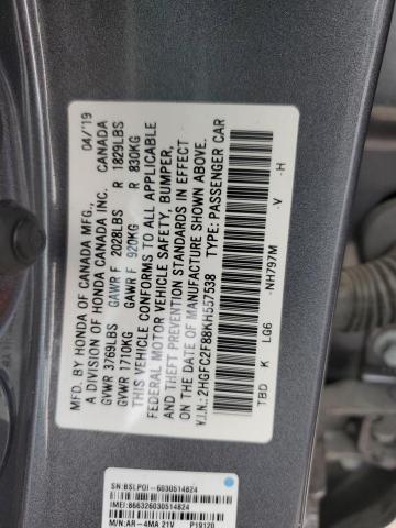 2HGFC2F88KH557538 - 2019 HONDA CIVIC SPORT 银色 照片 12