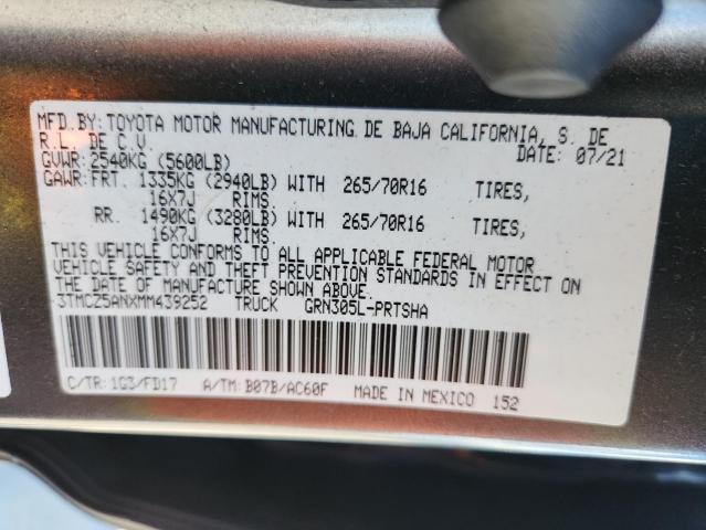 3TMCZ5ANXMM439252 - 2021 TOYOTA TACOMA DOUBLE CAB 灰色 照片 12