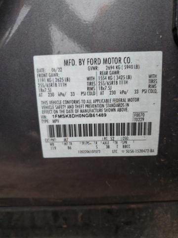 1FMSK8DH0NGB61489 - 2022 FORD EXPLORER XLT GRAY photo 13