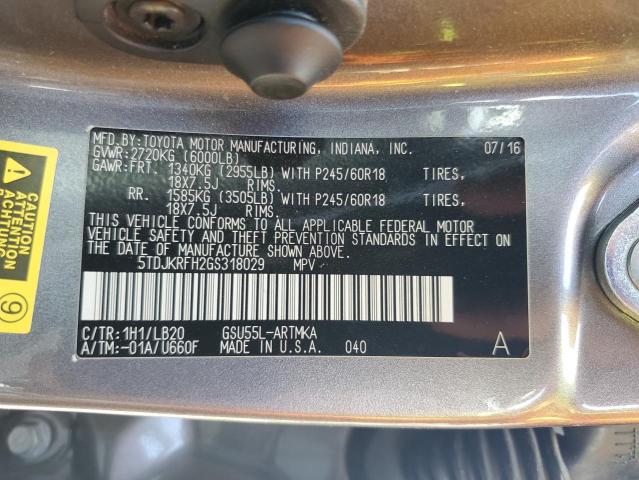 5TDJKRFH2GS318029 - 2016 TOYOTA HIGHLANDER XLE Gris photo 13