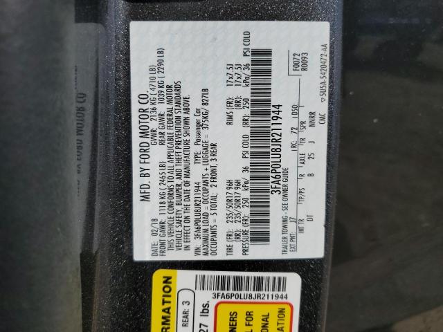 3FA6P0LU8JR211944 - 2018 FORD FUSION SE HYBRID Gri fotoğraf 12