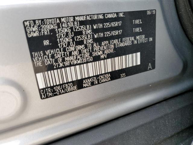 2T3K1RFV9KW039150 - 2019 TOYOTA RAV4 LE SILVER photo 13