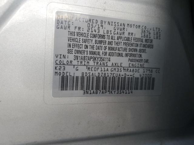 3N1AB7AP9KY354114 - 2019 NISSAN SENTRA S SILVER photo 13