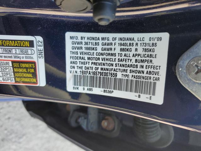 19XFA16579E007659 - 2009 HONDA CIVIC LX Bleu photo 13
