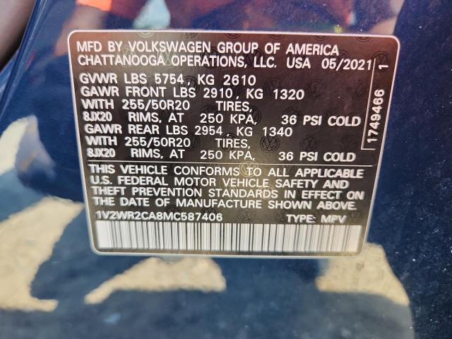 1V2WR2CA8MC587406 - 2021 VOLKSWAGEN ATLAS SE Niebieski zdjęcie 13