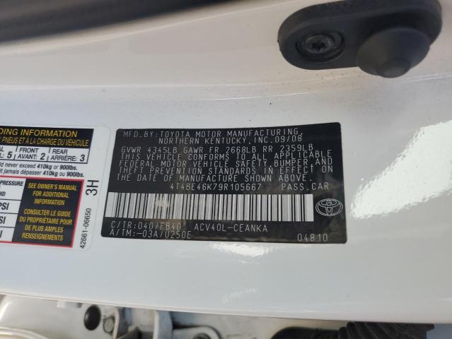 4T4BE46K79R105667 - 2009 TOYOTA CAMRY BASE WHITE photo 12