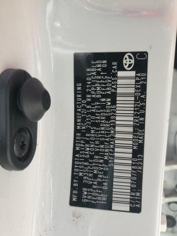 5YFEPMAE3MP199236 - 2021 TOYOTA COROLLA LE WHITE photo 12