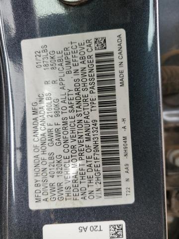2HGFE1F79NH313249 - 2022 HONDA CIVIC EX GRAY photo 12