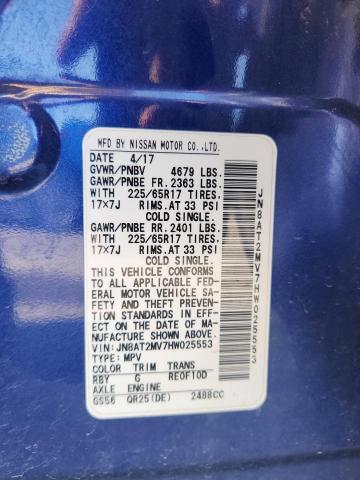 JN8AT2MV7HW025553 - 2017 NISSAN ROGUE S BLUE photo 13