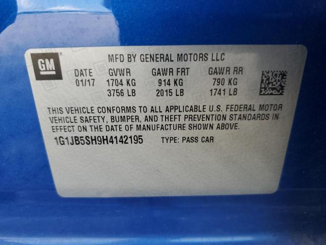 1G1JB5SH9H4142195 - 2017 CHEVROLET SONIC LS Mavi foto 12