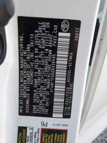 4T4BF1FK6DR328495 - 2013 TOYOTA CAMRY L WHITE photo 13