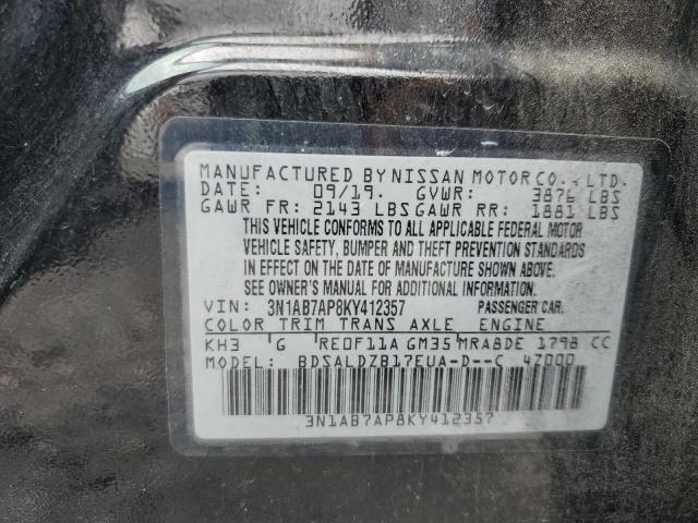 3N1AB7AP8KY412357 - 2019 NISSAN SENTRA S შავი ფოტო 13