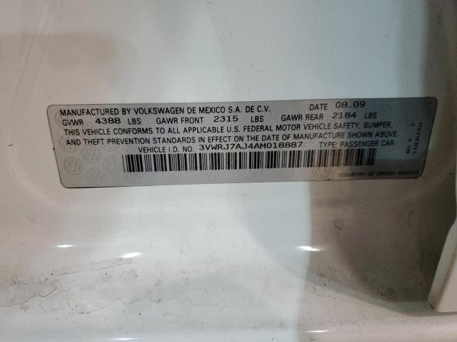3VWRJ7AJ4AM018887 - 2010 VOLKSWAGEN JETTA WOLFSBURG 白色 照片 12
