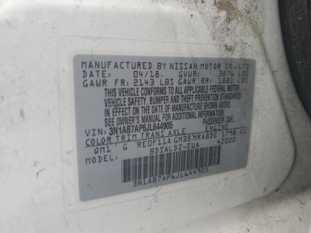 3N1AB7AP6JL644905 - 2018 NISSAN SENTRA S 白色 照片 12