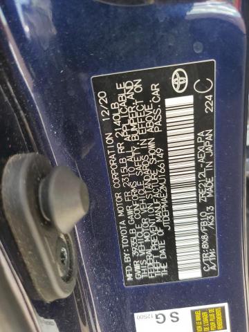 JTDEPMAE2MJ166149 - 2021 TOYOTA COROLLA LE BLUE photo 12