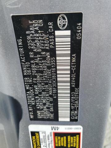 4T1BF3EK3BU161355 - 2011 TOYOTA CAMRY BASE 银色 照片 12