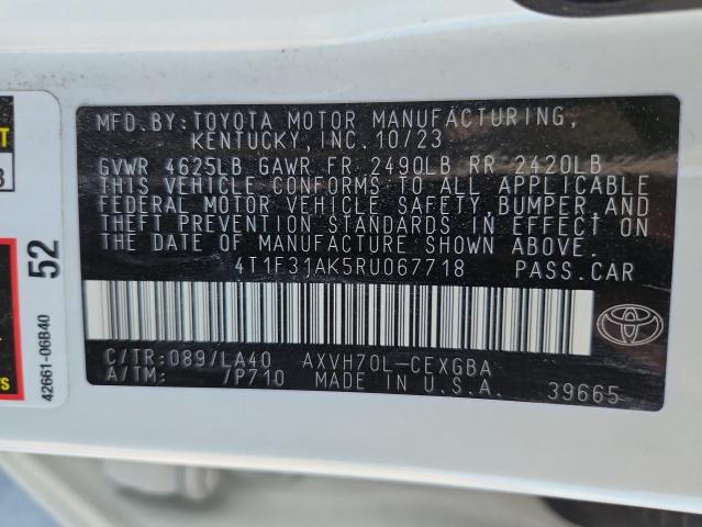4T1F31AK5RU067718 - 2024 TOYOTA CAMRY XLE WHITE photo 13