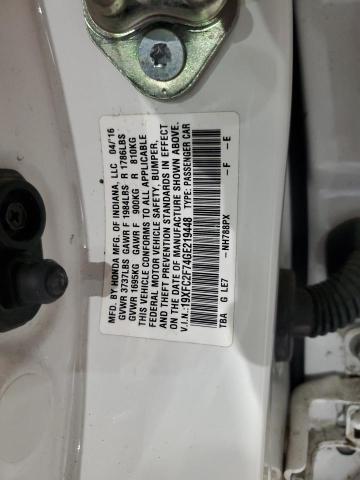 19XFC2F74GE219448 - 2016 HONDA CIVIC EX WHITE photo 14