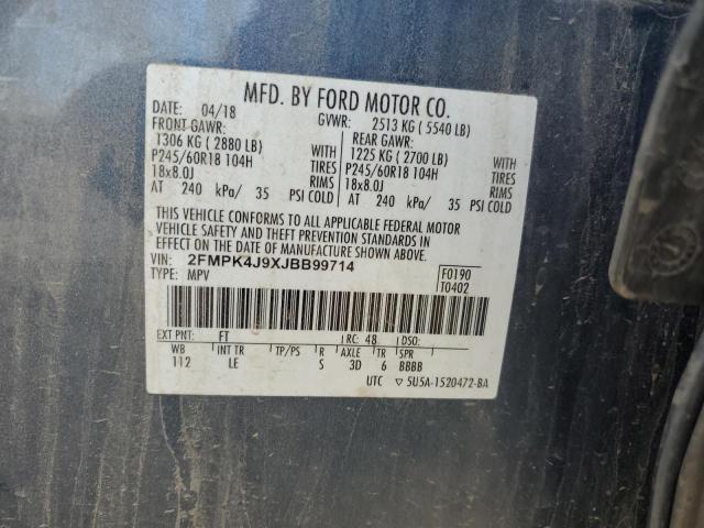 2FMPK4J9XJBB99714 - 2018 FORD EDGE SEL ლურჯი ფოტო 12