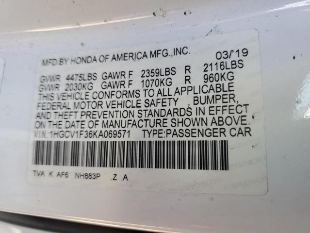 1HGCV1F36KA069571 - 2019 HONDA ACCORD SPORT Biały zdjęcie 13