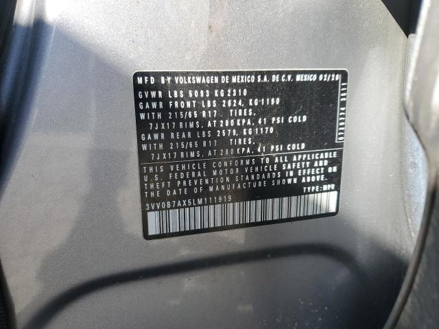 3VV0B7AX5LM111919 - 2020 VOLKSWAGEN TIGUAN S ვერცხლისფერი ფოტო 12