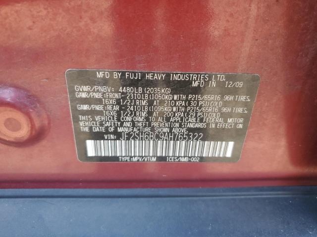 JF2SH6BC9AH765322 - 2010 SUBARU FORESTER XS Rouge photo 12