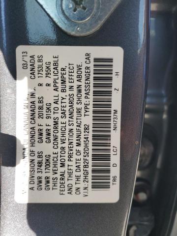 2HGFB2F52DH541282 - 2013 HONDA CIVIC LX GRAY photo 12